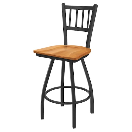 30 Swivel Bar Stool,Pewter Finish,Med Maple Seat